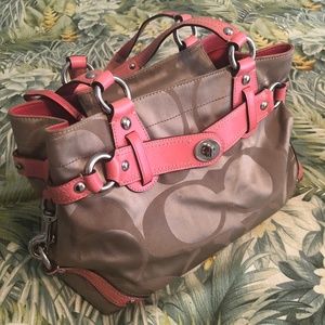Neon Coral Pink Coach Signature Tote